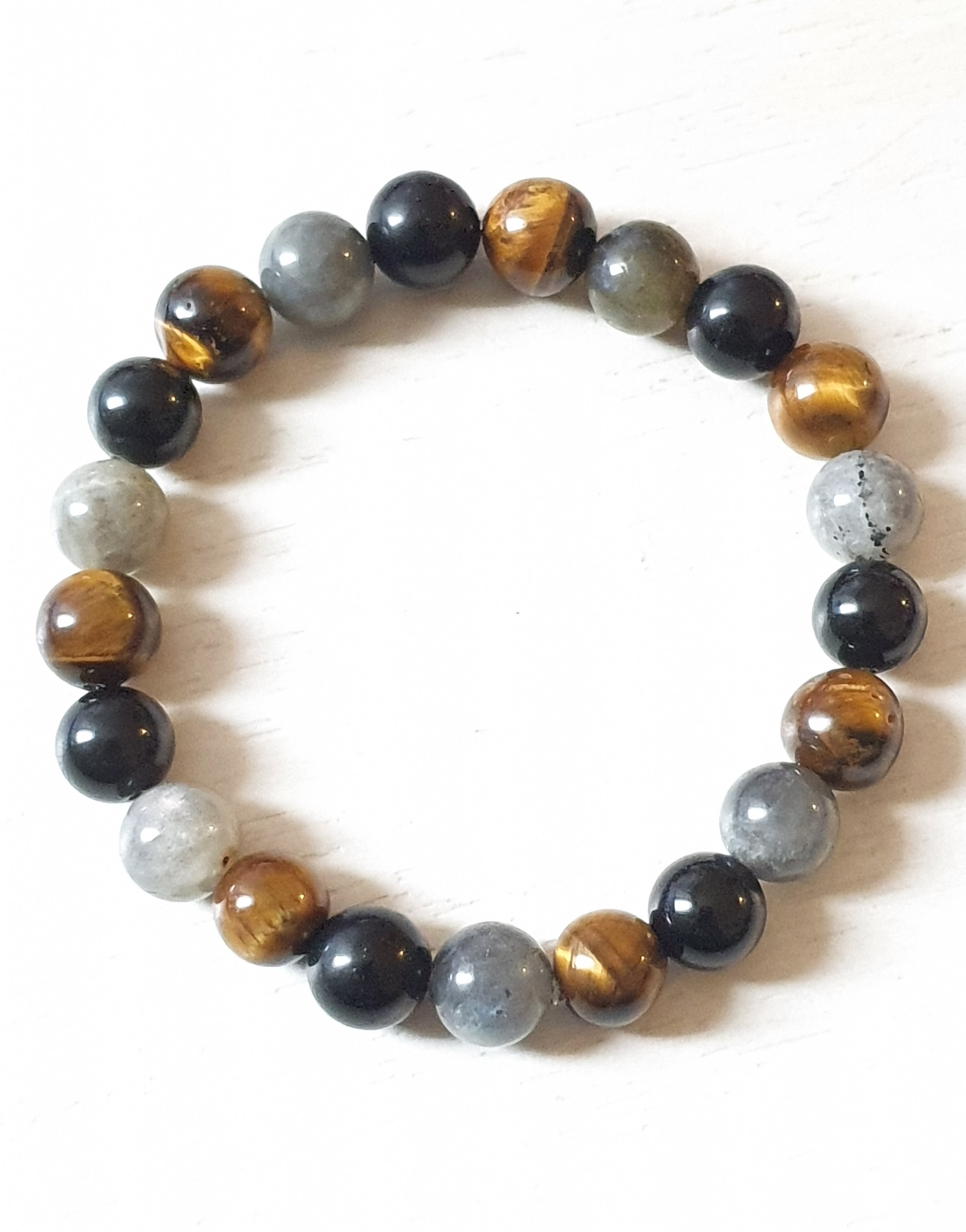 bracelet "extrême protection" en labradorite + obsidienne + œil de tigre
