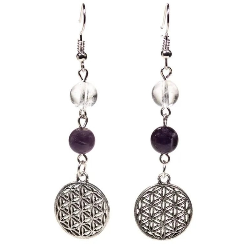 boucles doreilles Arbre de Vie Améthyste et fluorite