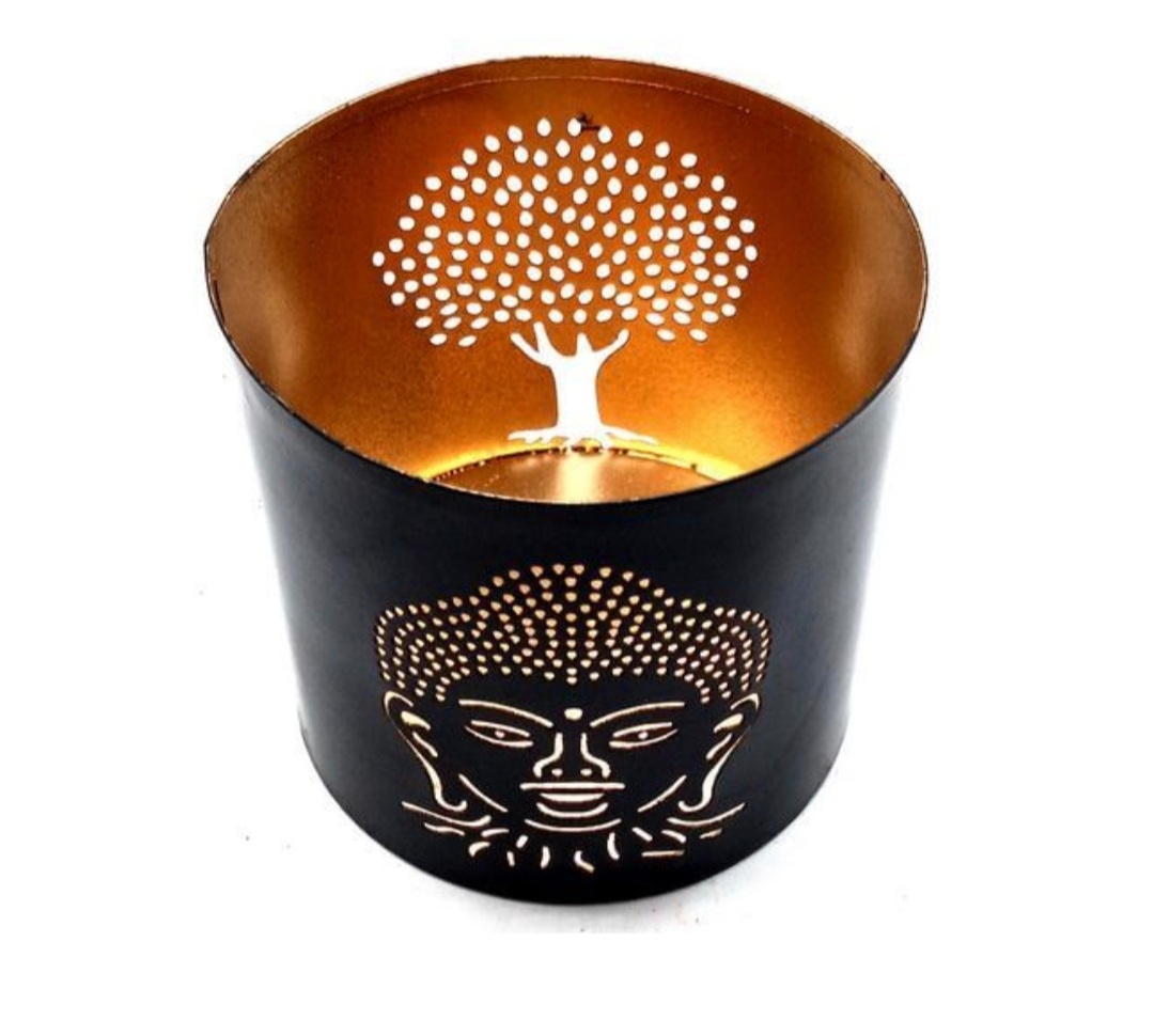 bougeoir bouddha et arbre de vie en metal