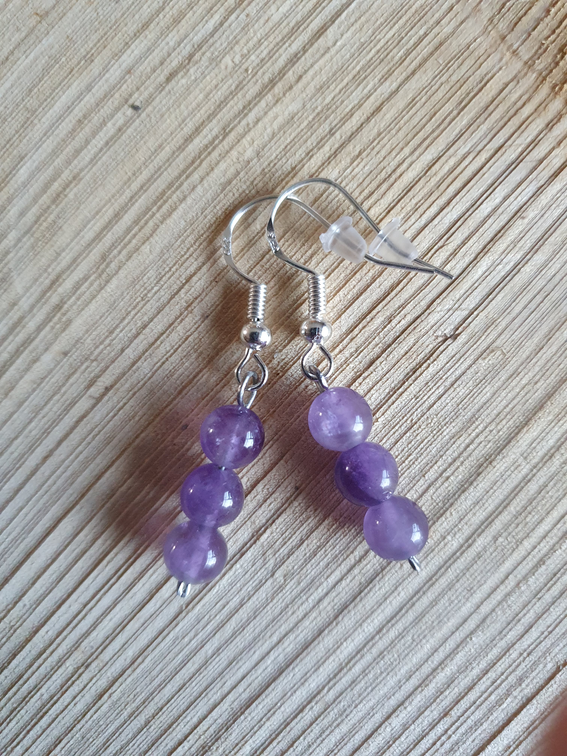 Boucles doreilles Améthyste Triple Perles