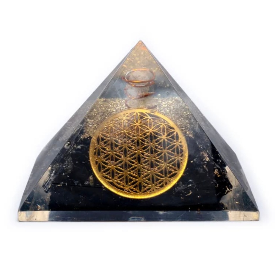 Pyramide Orgonite Tourmaline Fleur de Vie