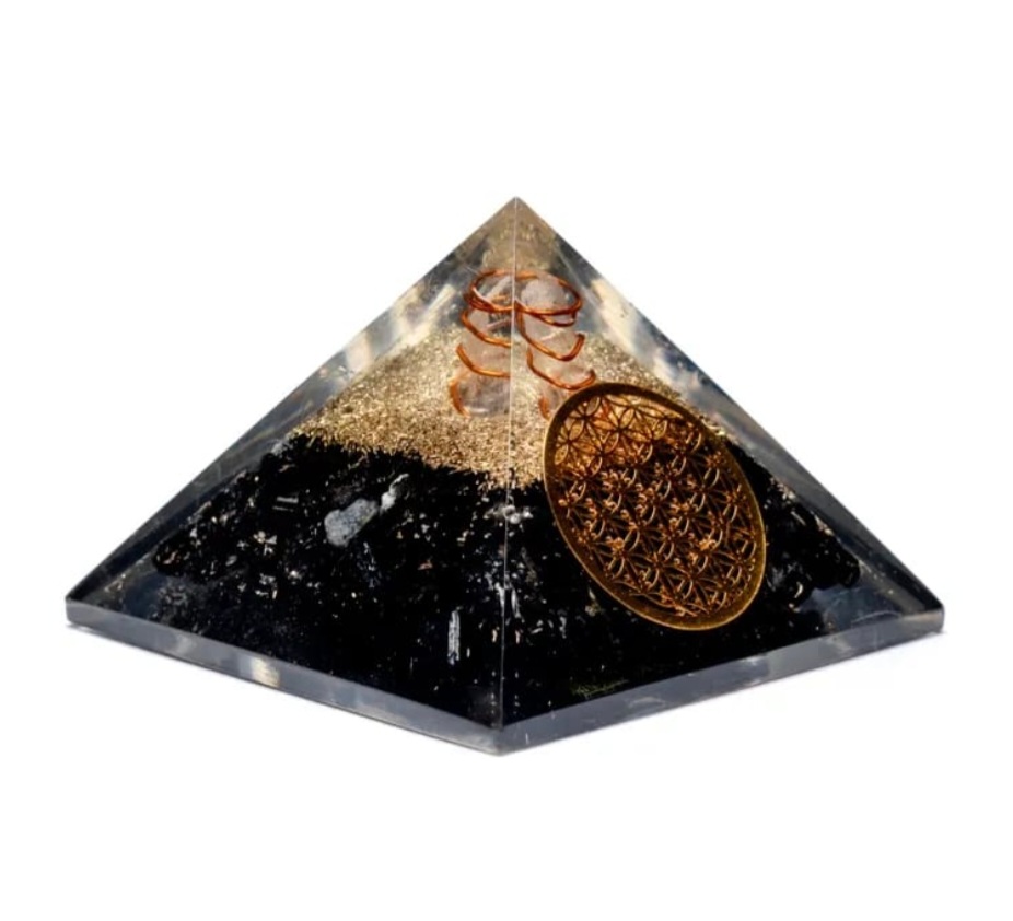 Pyramide Orgonite Tourmaline Fleur de Vie