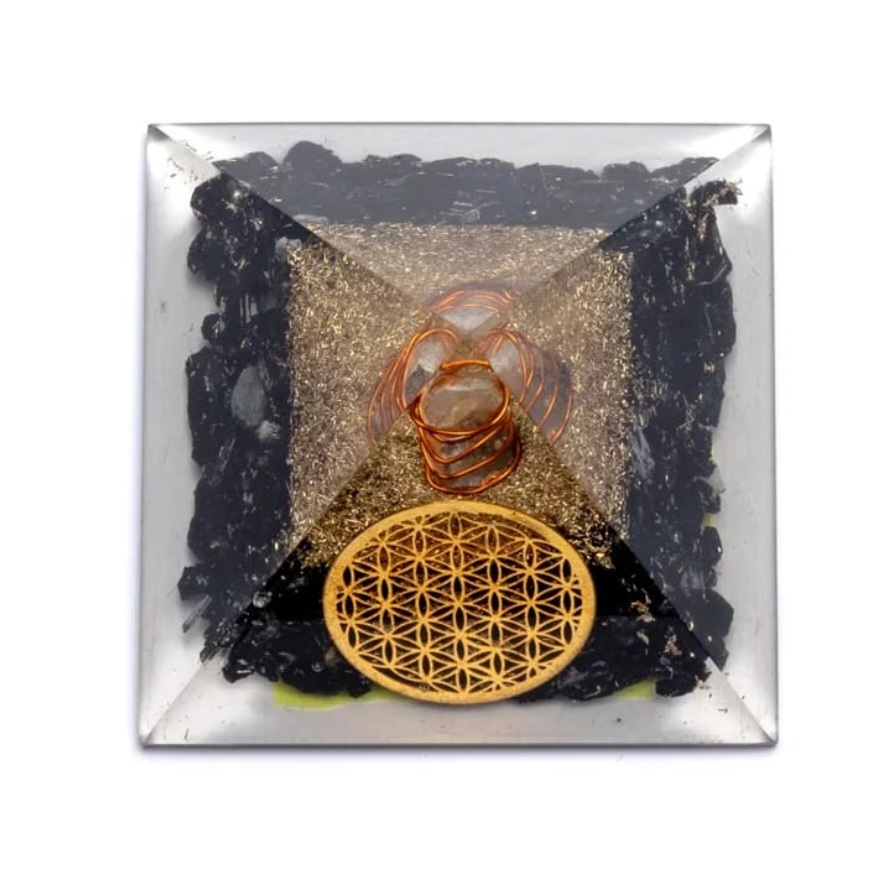 Pyramide Orgonite Tourmaline Fleur de Vie