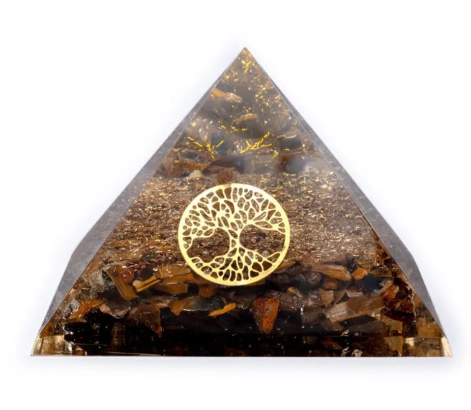 Pyramide Orgonite Œil de Tigre Arbre de Vie