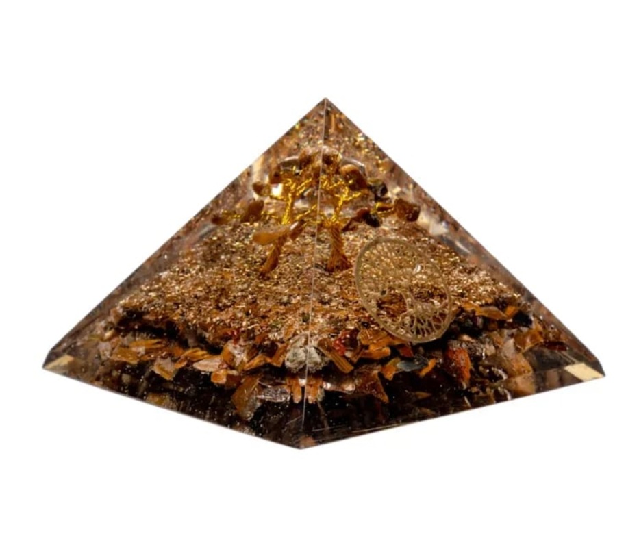 Pyramide Orgonite Œil de Tigre Arbre de Vie