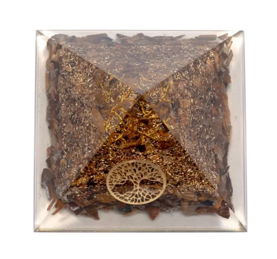 Pyramide Orgonite Œil de Tigre Arbre de Vie