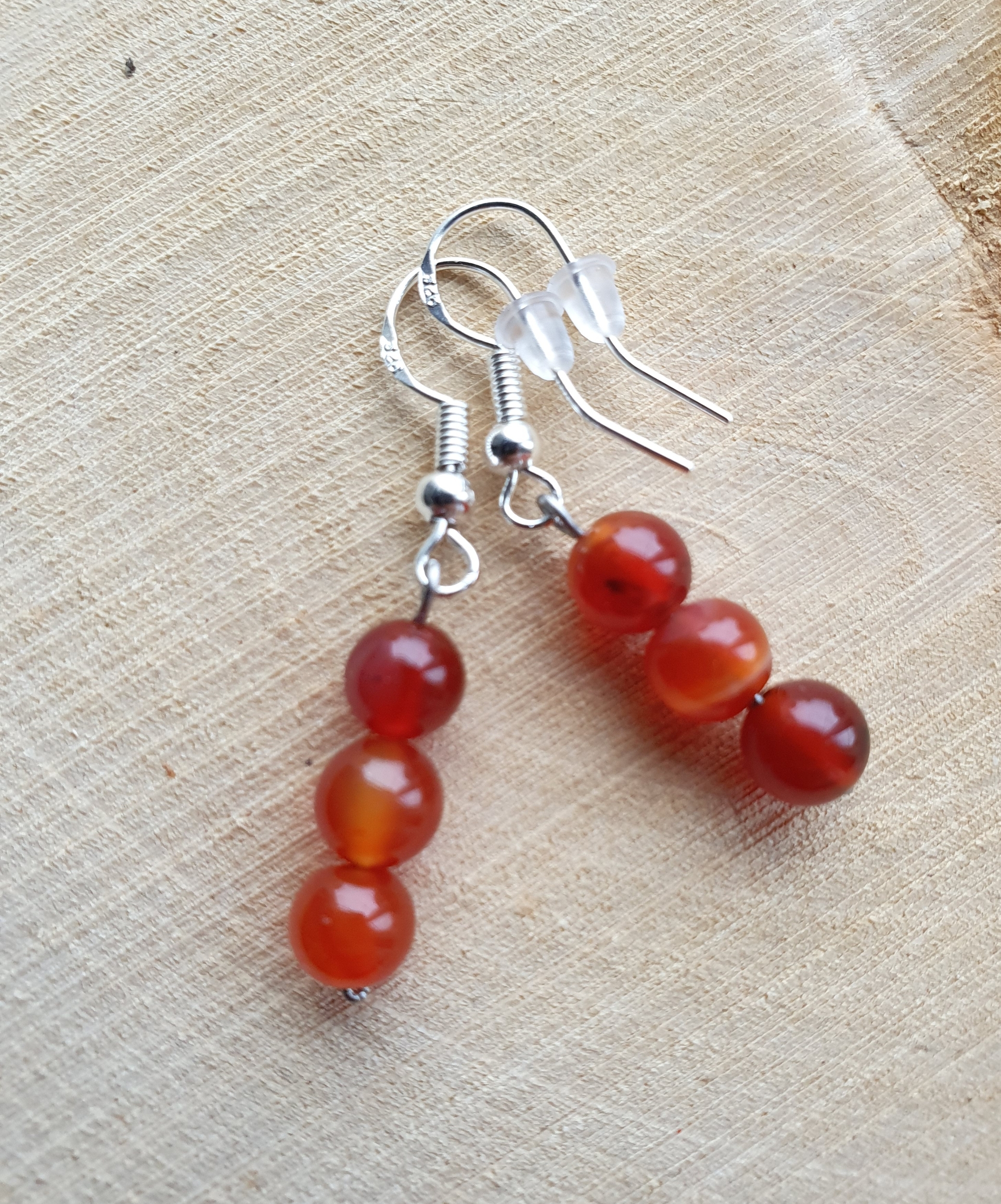 Boucles doreilles Cornaline Triple perles