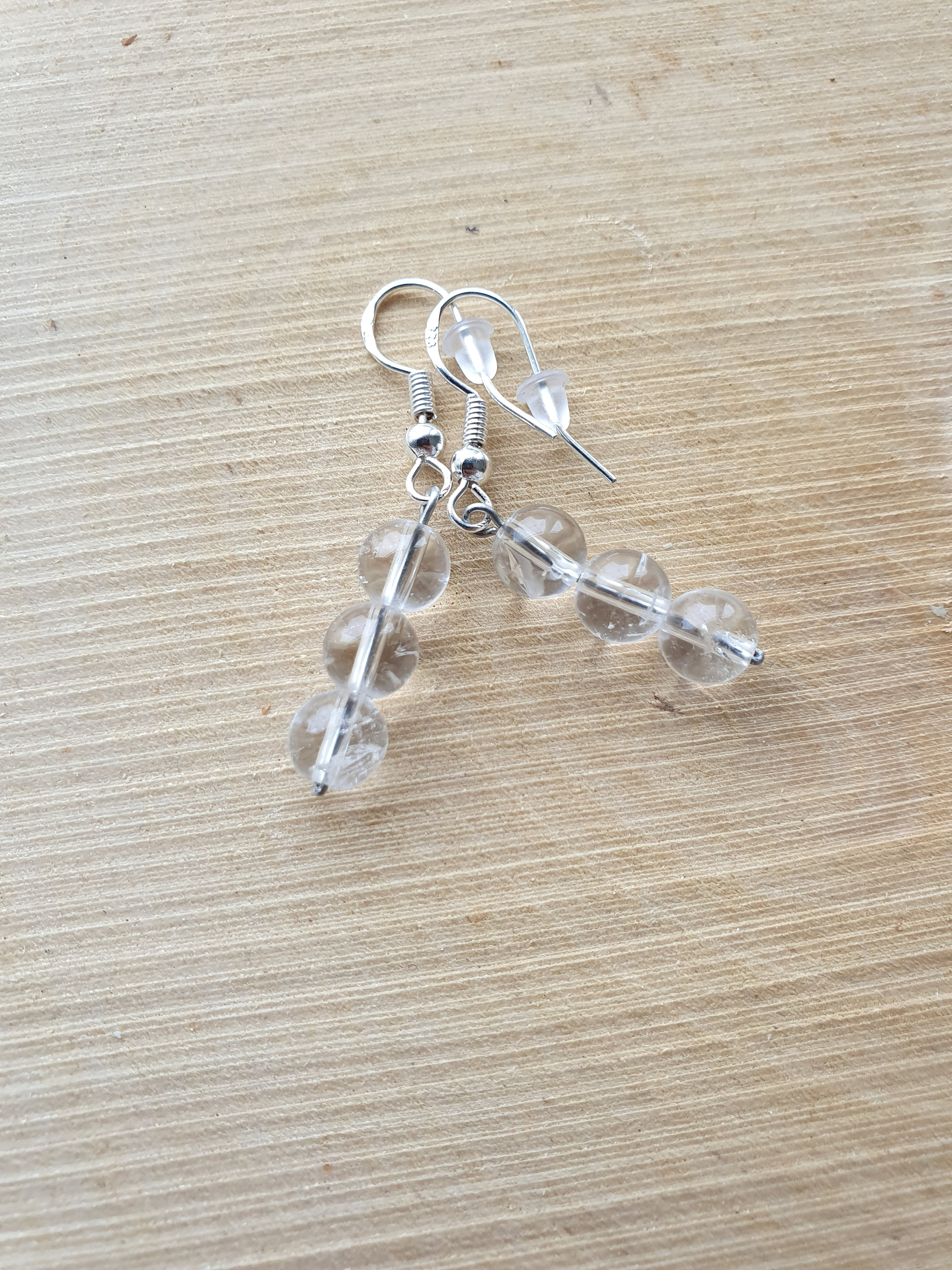 Boucles doreilles Cristal de Roche Triple perles