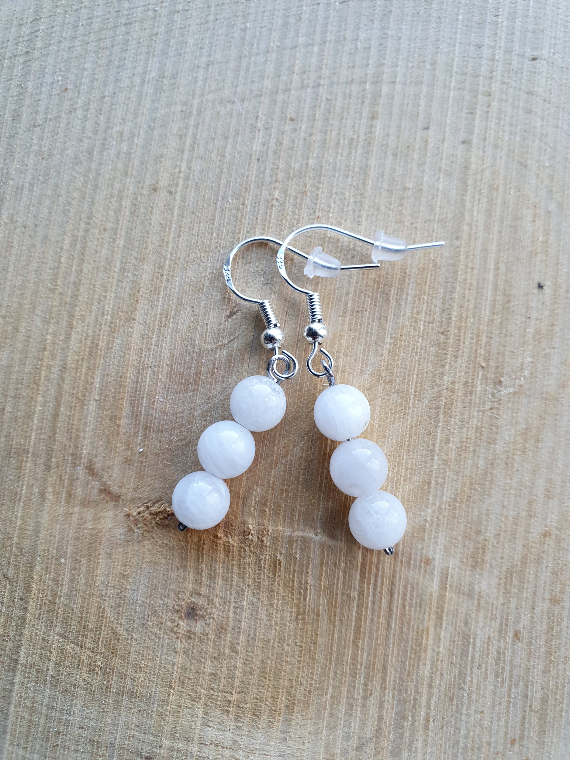 Boucles doreilles Pierre de Lune Triple Perles