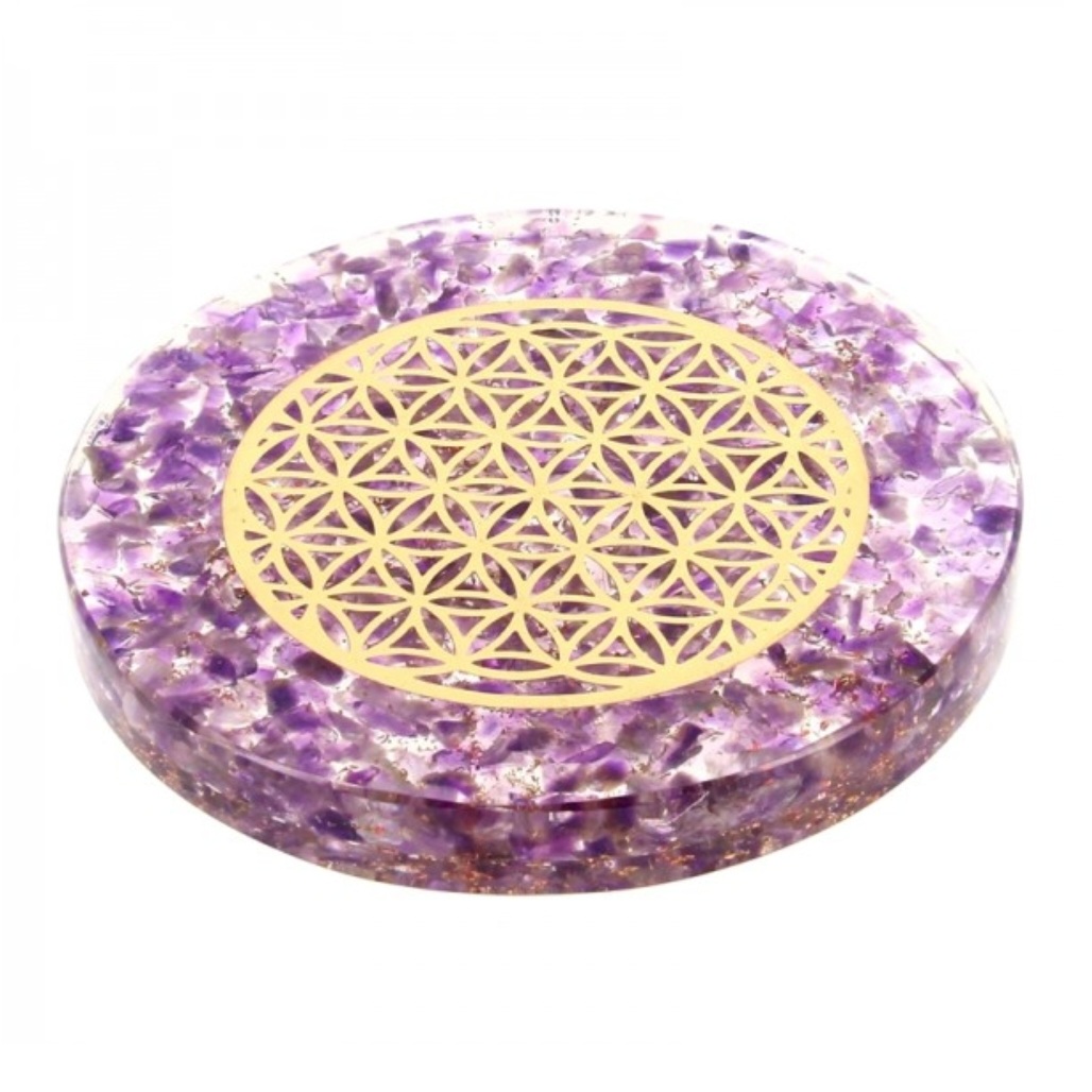 Plaque Orgonite Améthyste Fleur de Vie