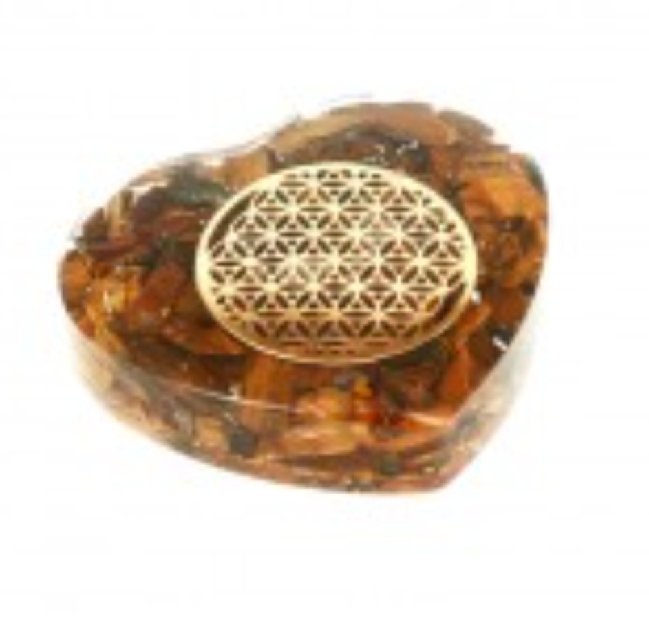 Petit Coeur Orgonite Œil de Tigre Fleur de Vie