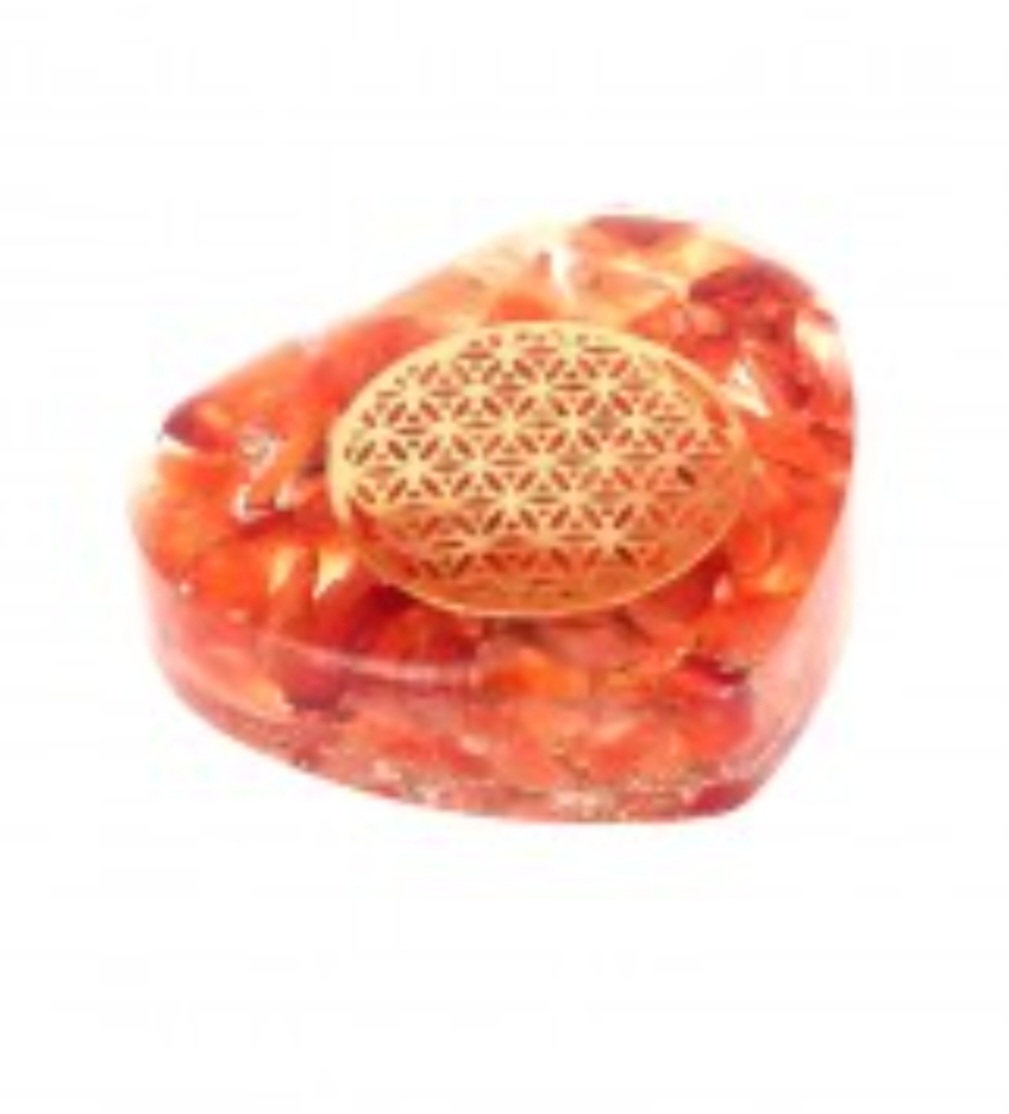 Petit Coeur Orgonite Cornaline Fleur de Vie