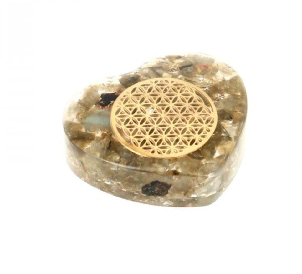Petit Coeur Orgonite Labradorite Fleur de Vie