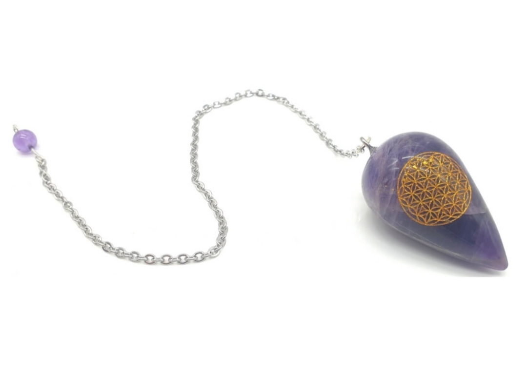 Pendule Goutte Améthyste Fleur de Vie