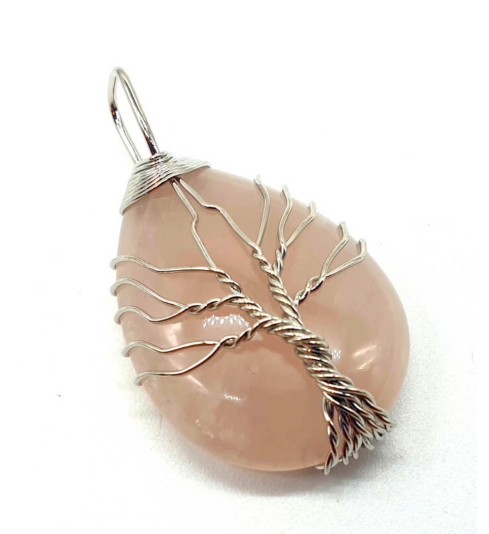 Pendentif Arbre de Vie en Quartz Rose