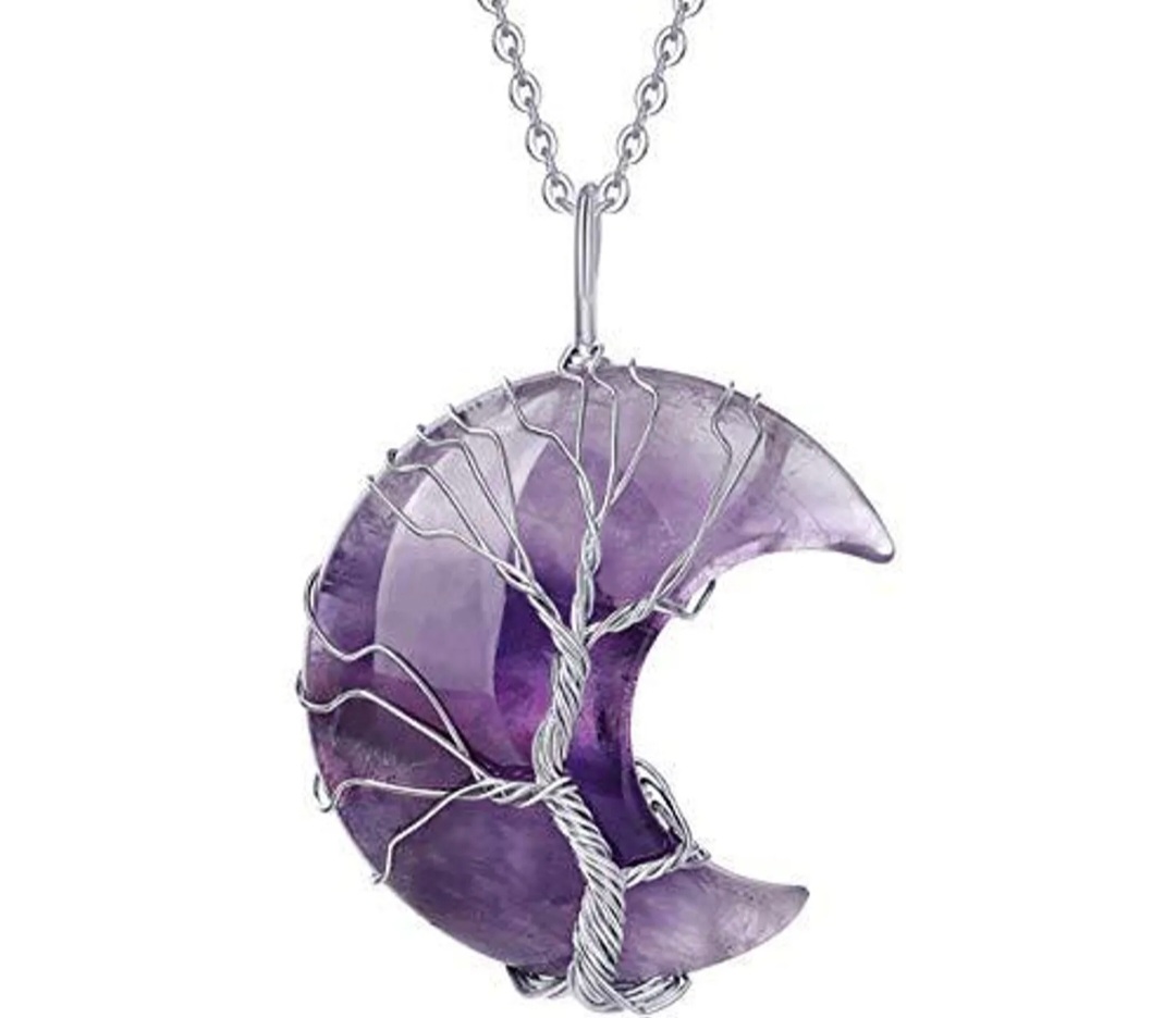 Pendentif Lune Améthyste Arbre de Vie