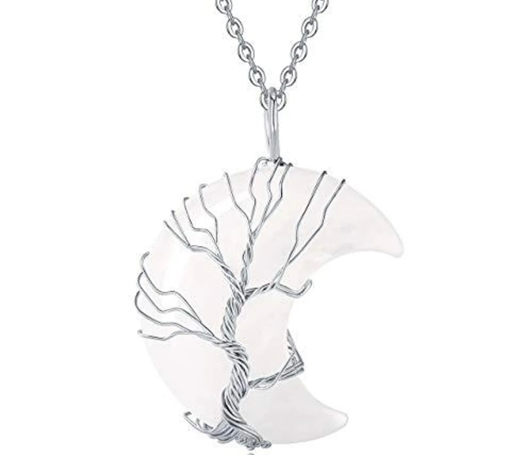 Pendentif Lune en Cristal de Roche Arbre de Vie