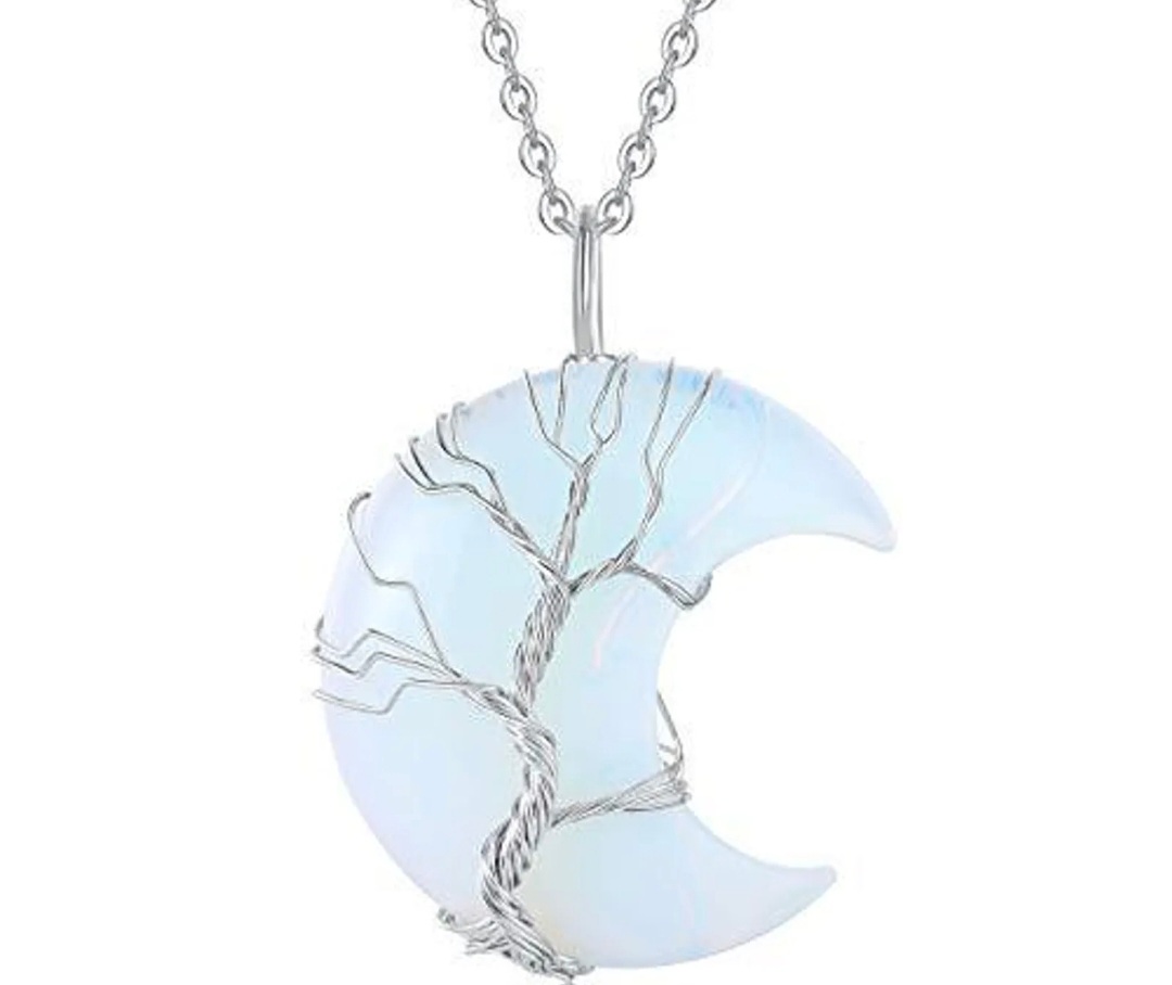 Pendentif Lune en Opalite Arbre de Vie