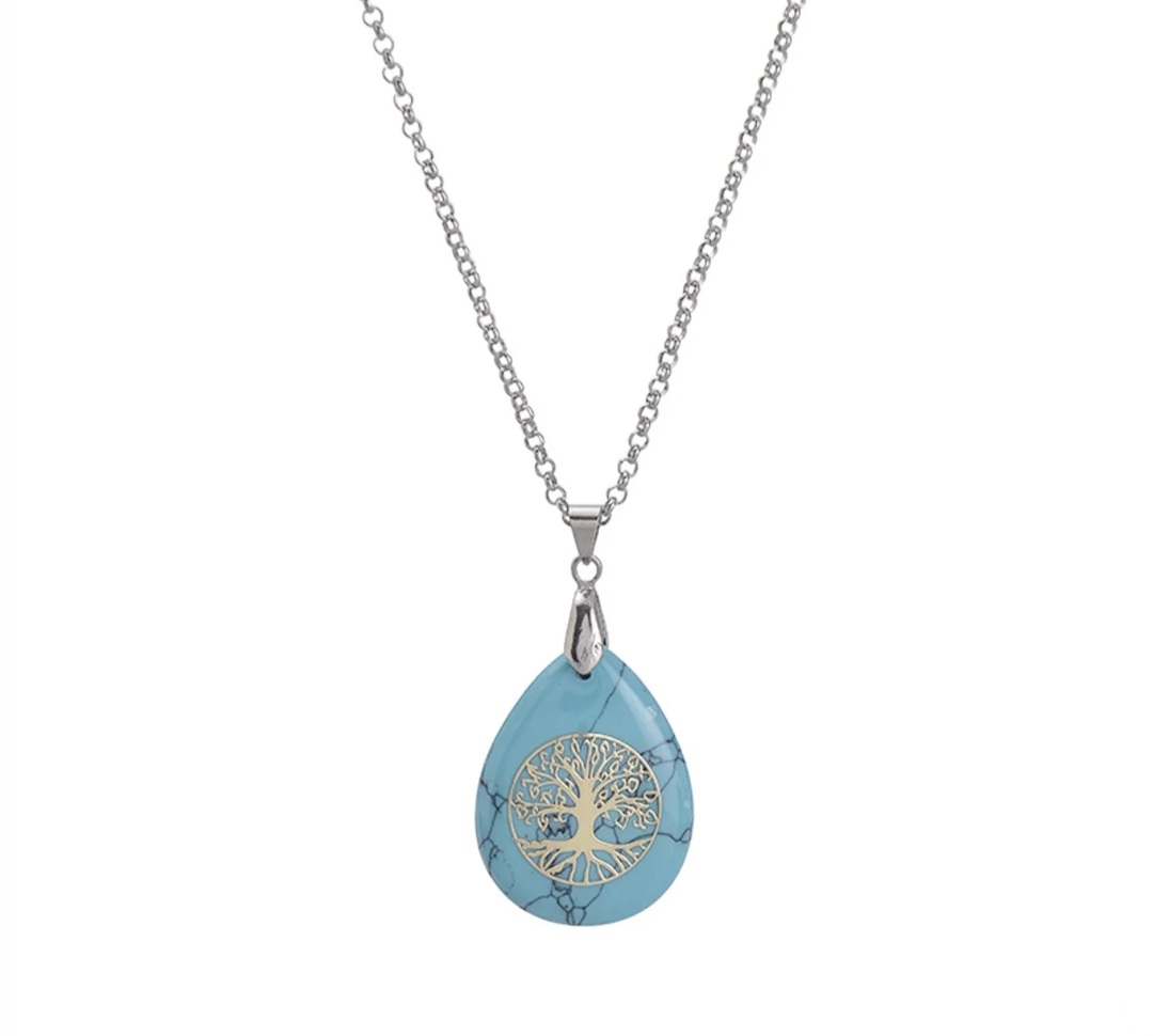 Pendentif Turquoise Howlite Arbre de Vie doré