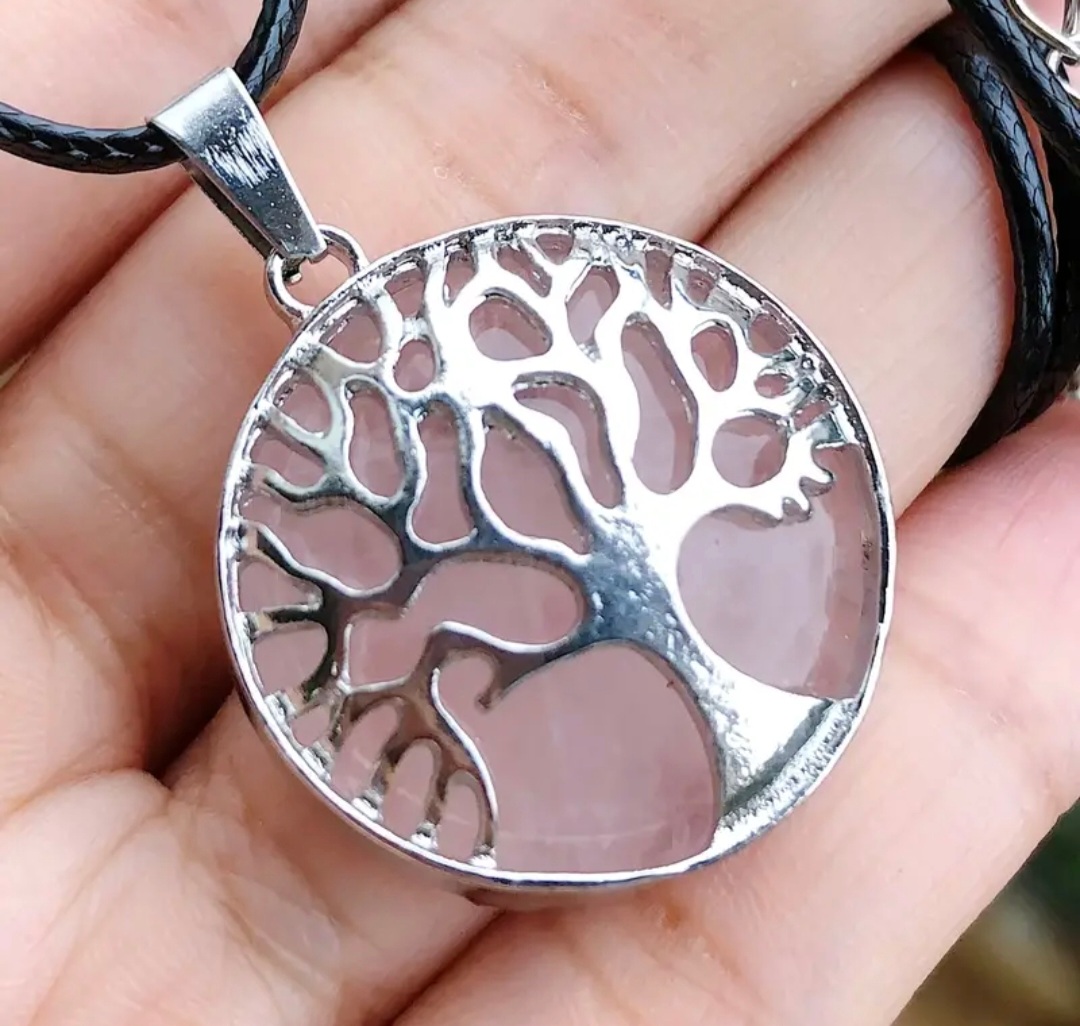 Pendentif Arbre de Vie en Quartz Rose