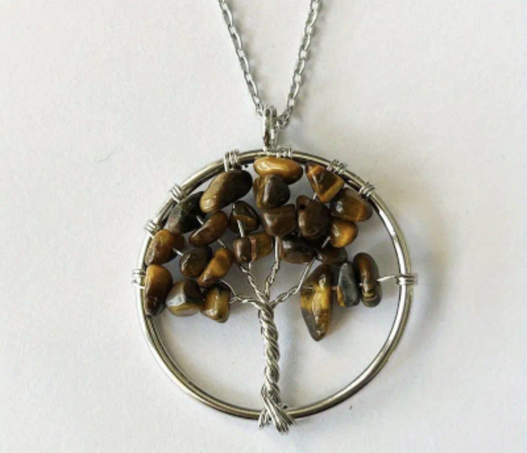 Pendentif Arbre de Vie Baroque en Œil de Tigre