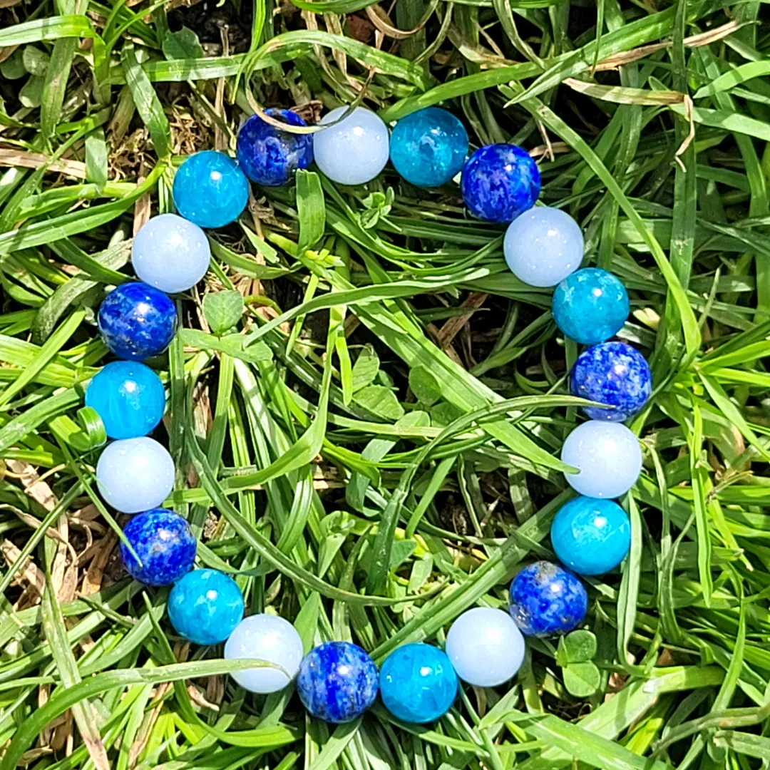 Bracelet "Océan" en Lapis Lazuli, Apatite et Aigue Marine