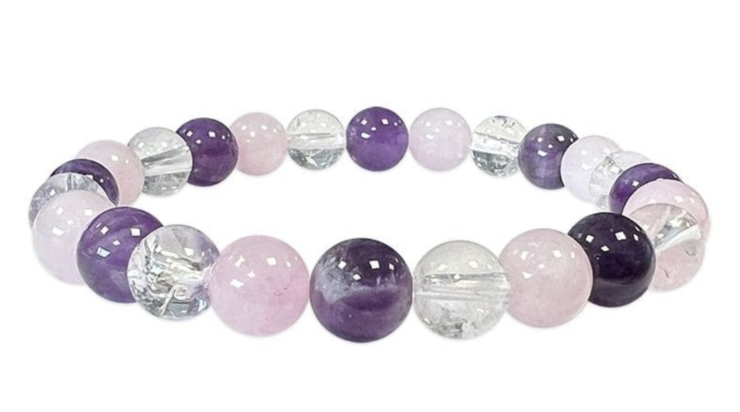 Bracelet Quartz Rose, Améthyste et Cristal de Roche