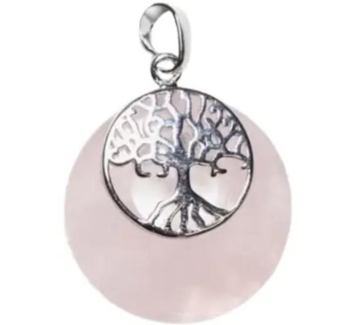 Pendentif Donuts en Quartz Rose et Arbre de Vie