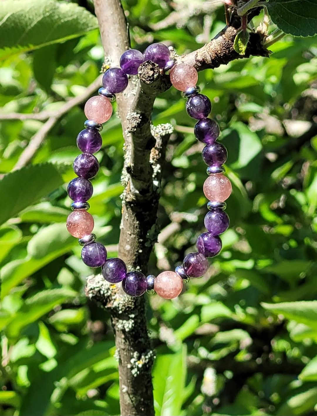 Bracelet Améthyste et Quartz Fraise
