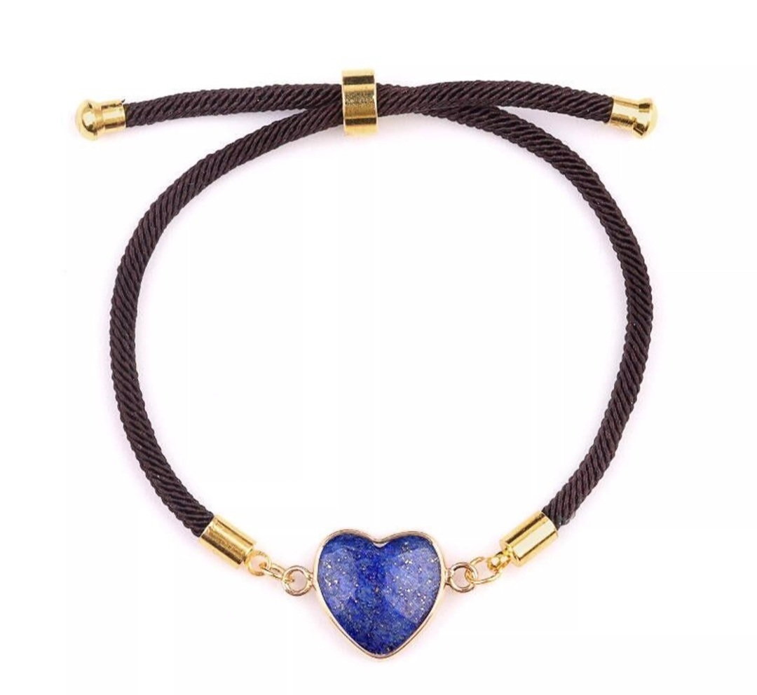 Bracelet Cœur en Lapis Lazuli sur Cordon