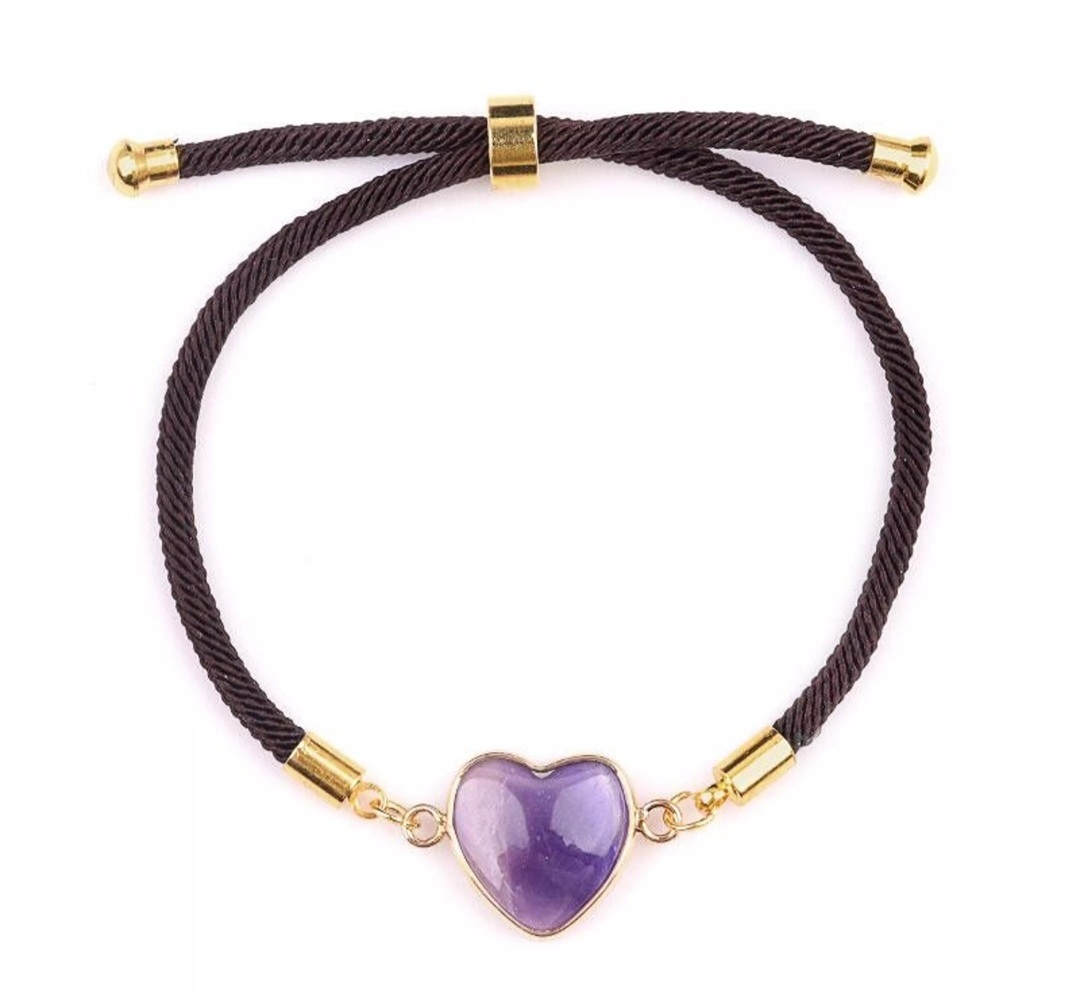 Bracelet Cœur en Améthyste sur Cordon