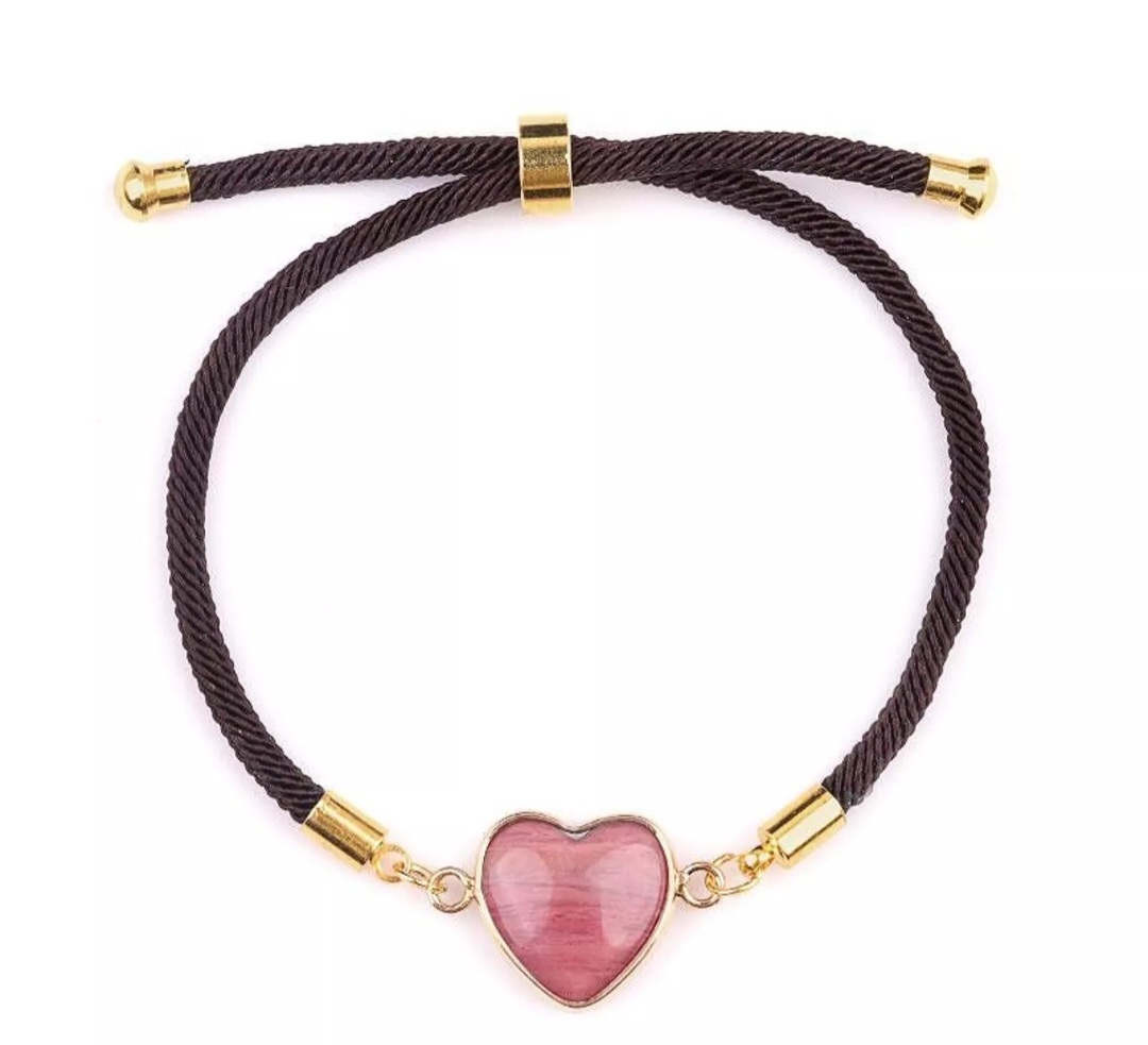Bracelet Cœur en Rhodonite sur Cordon