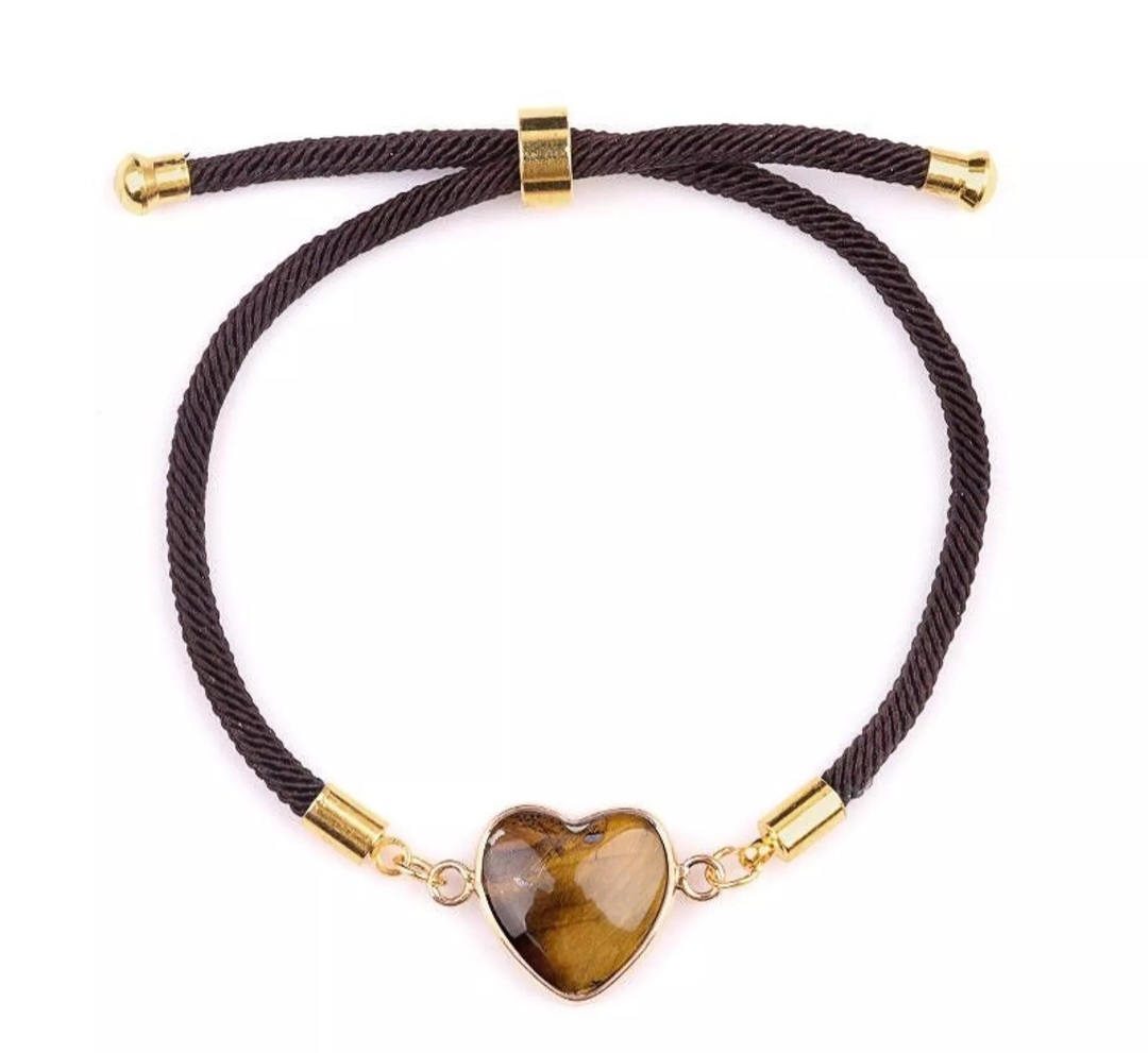 Bracelet Cœur en Œil de Tigre sur Cordon