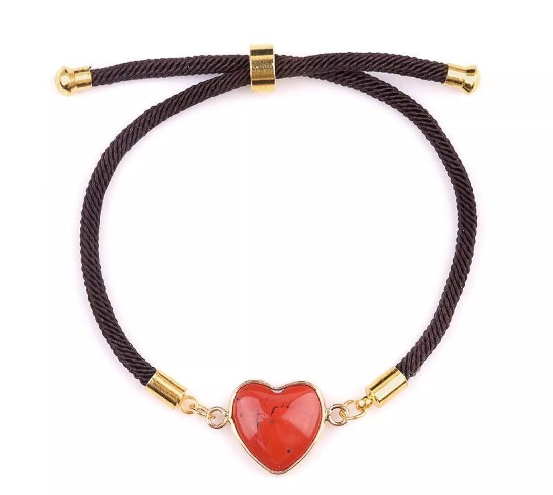 Bracelet Cœur Jaspe Rouge sur Cordon