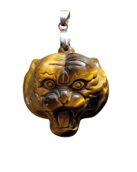Pendentif Tête de Tigre en Œil de Tigre