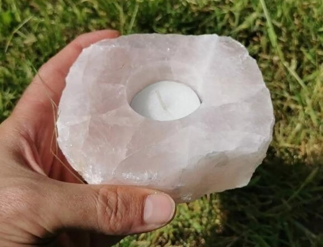 Bougeoir en Quartz Rose brut