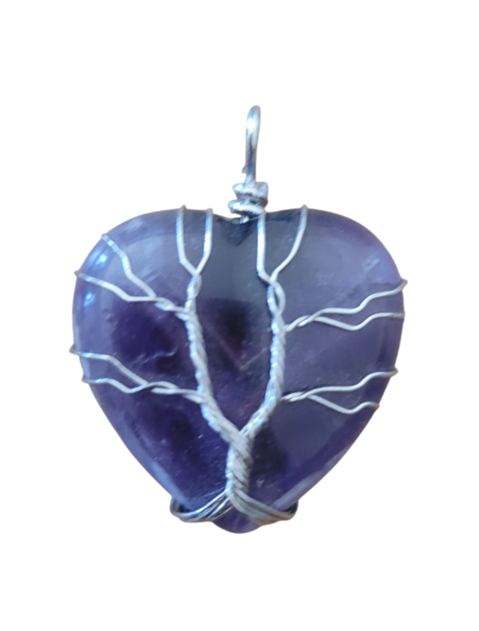 Pendentif Cœur en Améthyste Arbre de Vie
