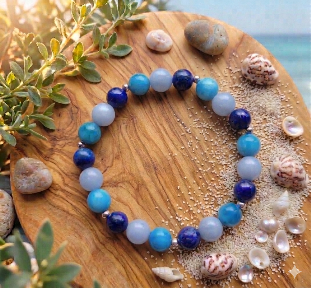 Bracelet Océan en Apatite Lapis Lazuli et Angélite