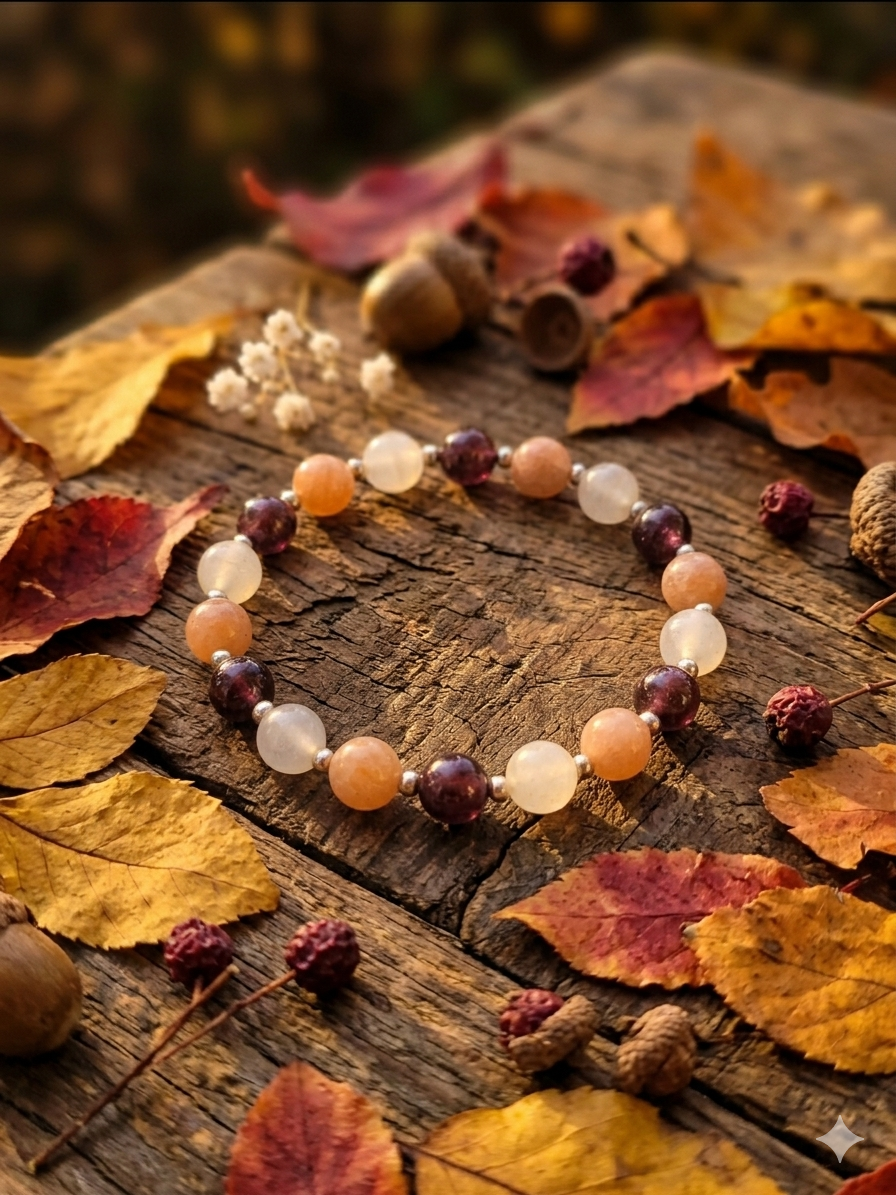 Bracelet "Luminescence" en Grenat, Pierre de Lune et Pierre de Soleil