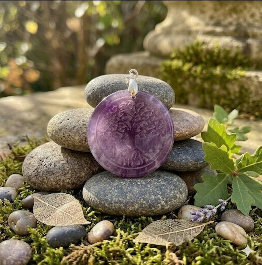 Pendentif Améthyste gravé Arbre de Vie
