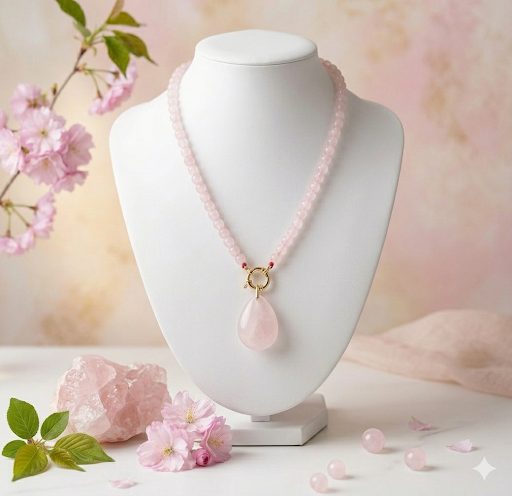 Collier Pendentif Quartz Rose