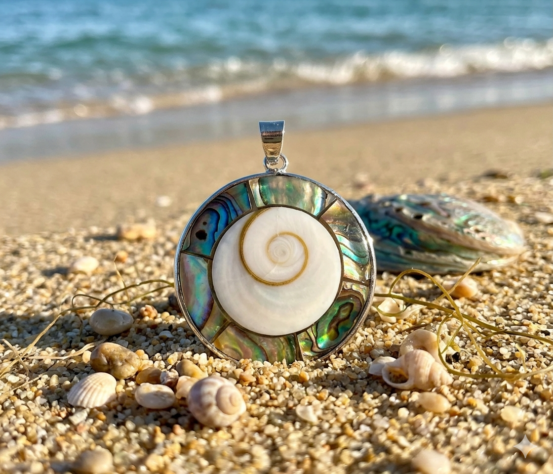 Pendentif Œil de Sainte Lucie et Coquille dOrmeau