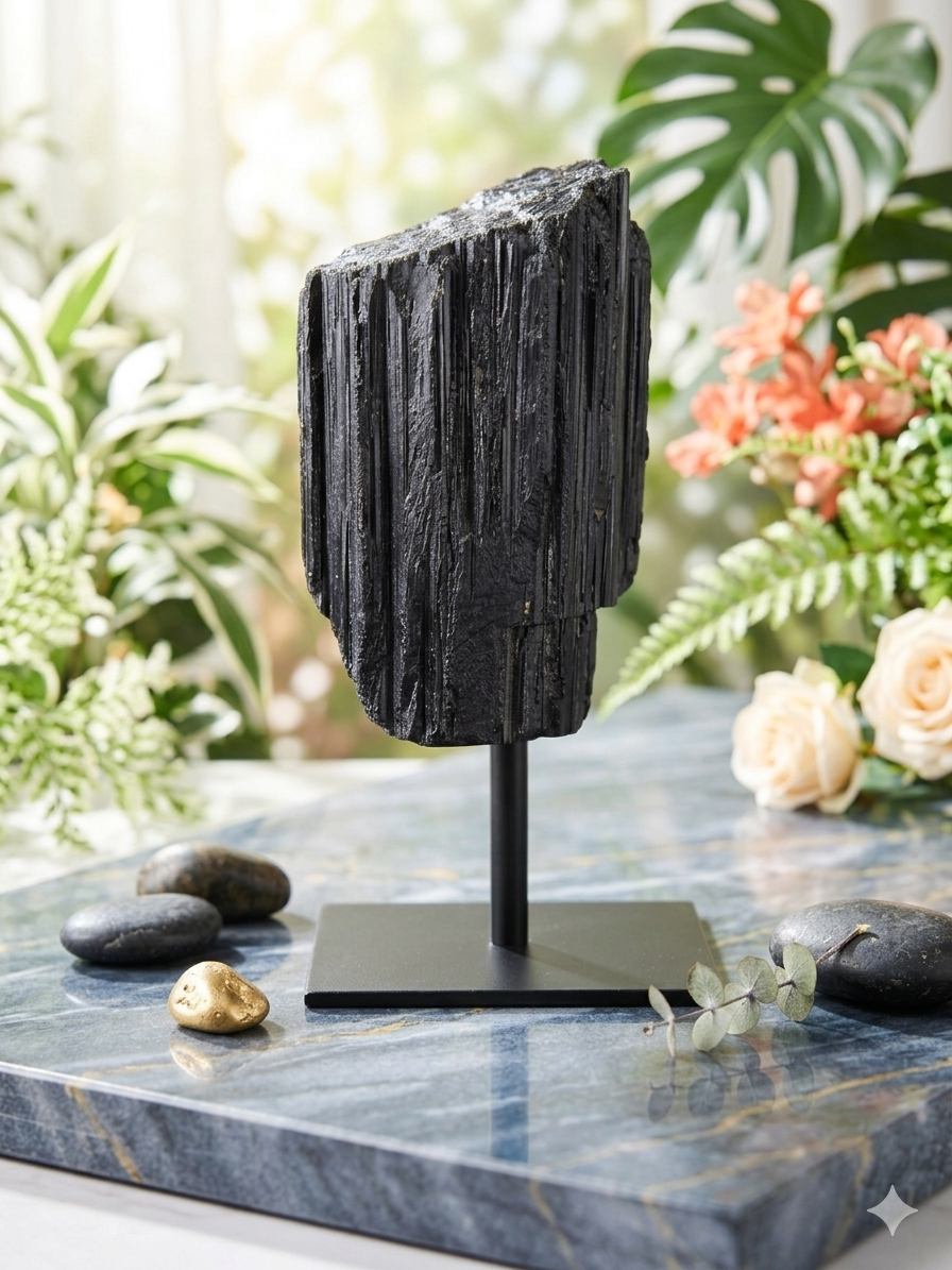 Tourmaline noire sur socle