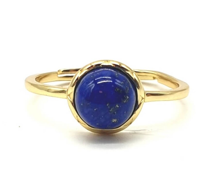 Bague Réglable En Lapis Lazuli Du Chili, Pierre Bleue Ronde, Métal Hypoallergénique - Neuf Avec étiquettes