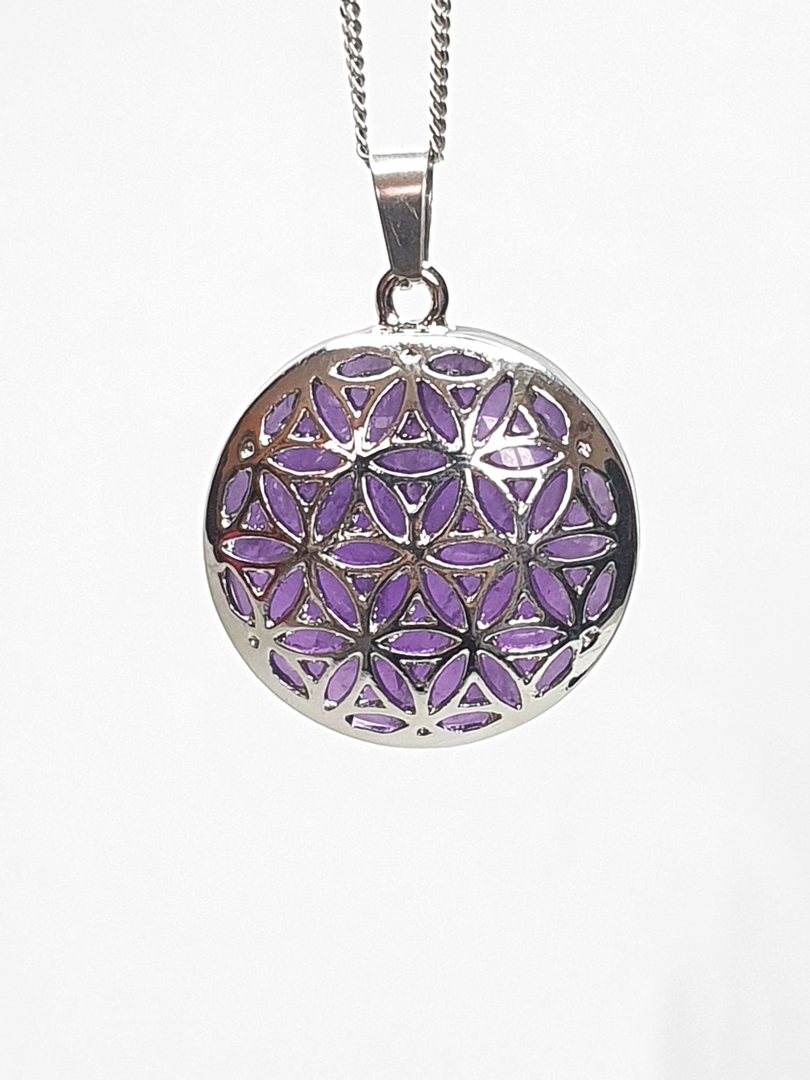 Pendentif Fleur de Vie Argent 925 et Améthyste ≡