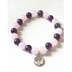 bracelet émotion en quartz rose + améthyste