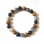 bracelet extrême protection en labradorite + obsidienne + œil de tigre