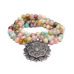 mala amazonite/Quartz rose/Rhodonite et lotus