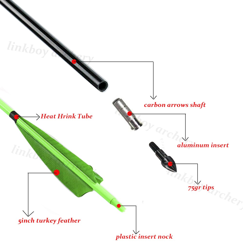 Linkboy-fl-ches-en-carbone-pour-tir-l-arc-Sp300-800-mm-5-pouces-arc-recourb