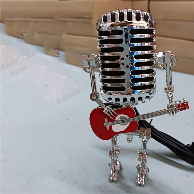 Microphone-Robot-Vintage-avec-guitare-Figurines-en-m-tal-pour-l-int-rieur-lampe-de-bureau
